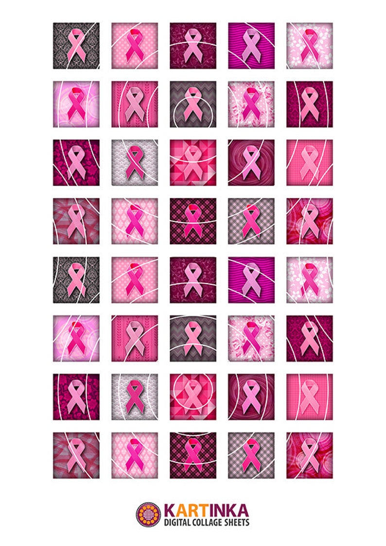 BREAST CANCER AWARENESS 1x1 inch, 1.5x1.5 inch Digital Collage Sheet Printable Download for pendants magnets tiles image 2