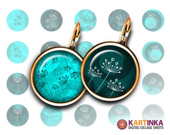 Mint Dandelion Digital Images, Jewelry Making Charms (Digital Download)  10mm, 12mm, 15mm, 20mm circles
