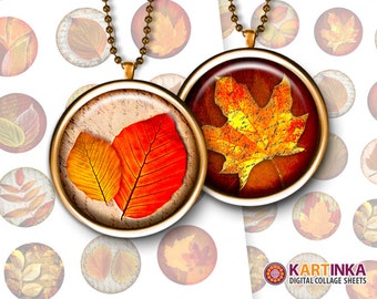 1 inch (25mm), 1.5 inch, 1.25 inch, 7/8 inch Printable digital AUTUMN LEAVES Download images for Round pendants Bezel trays Glass cabochons