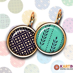 PATRONES RETRO - Imágenes imprimibles de tamaño de 12 mm y 10 mm para pendientes, pulseras de ajuste de bisel, anillos, eslabones de puños, colgantes