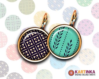 RETRO PATTERNS - 12mm and 10mm size Printable Images for earrings, bezel settings bracelets, rings, cuff links, pendants