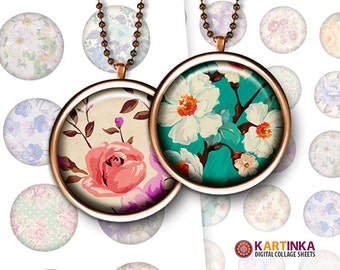 20mm 38mm (1.5 inch) 25mm (1 inch) Printable FLORAL PATTERNS Images for Resin pendants Bottle caps Round bezel cabs Mountings cameo settings