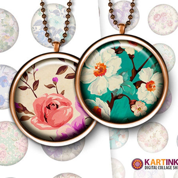 20mm 38mm (1.5 inch) 25mm (1 inch) Printable FLORAL PATTERNS Images for Resin pendants Bottle caps Round bezel cabs Mountings cameo settings