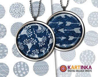 1 inch (25mm) size Printable Download PATTERNS on DENIM Digital Images for Bottle Caps Pendants Glass Cabochons Bezel tray Print it Yourself