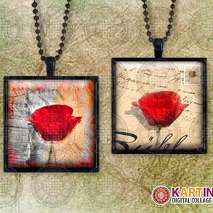 POPPIES - 1x1 inch and 7/8x7/8 inch Squares Digital Collage Sheet Printable Download for Pendants Magnets