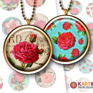 1 inch, 1.5 inch Images VINTAGE FLOWERS for Resin pendants Bottle caps Round bezel cabs Jewelry Crafts Mountings cameo settings Cabochons