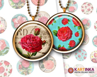 1 inch, 1.5 inch Images VINTAGE FLOWERS for Resin pendants Bottle caps Round bezel cabs Jewelry Crafts Mountings cameo settings Cabochons