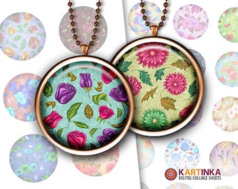 1 inch (25mm) 1.5 inch Printable FLORAL PATTERNS V5 Digital Images for Bottle caps Pendants Jewelry Mountings cameo setting Round bezel cab