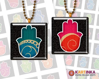 HAMSA TALISMAN - 1 x 1 Zoll, 7/8 x 7/8 Zoll, 1.5x1.5 Zoll Digital Collage Sheet druckbare Download für Anhänger-magnet