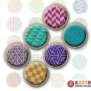 PATRONES GEOMÉTRICOS de 15mm y 13mm Imágenes imprimibles para pendientes, puños, colgantes, manualidades, anillos, tapas de botellas; Descargas digitales