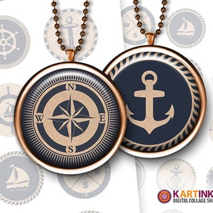 1 Zoll 25mm 1,5 Zoll 1,18 Zoll 30mm Druckbares Bild MARITIM MIX Digitaler Download Runde Anhänger Fassungen Fassungen Glas Cabochon Befestigungen Kamee