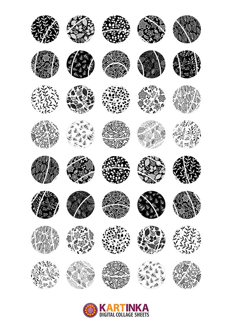 1.5 Inch, 1 Inch (25mm) Printable Images NATURE PATTERNS Black &amp; White ...