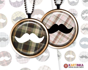 Printable MUSTACHE 1 inch 1.5 inch 7/8 inch images for resin pendants bezel settings magnet craft bottle caps Jewelry Making Glass Cabochon
