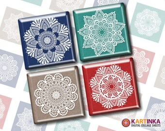 CHROCHET SNOWFLAKES - 1x1 inch and 1.5x1.5 inch Tiles Digital Collage Sheet Printable Download for pendants magnets