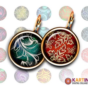 Immagini 10mm, 12mm e 15mm Stampabili FLORAL SWIRLS Digital Collage Sheet per orecchini Impostazioni della lunetta Anelli Gemelli Pendenti Bracciali artigianali