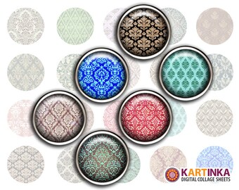 20mm, 12mm, 10mm Printable COLORFUL DAMASK PATTERNS Download Images for Earrings Cuff links Crafts Jewelry Rings Bracelets Print it yourself