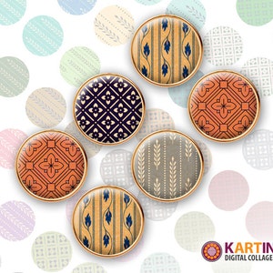 PATRONES RETRO - Imágenes de tamaño circular de 15 mm y 13 mm Hojas digitales imprimibles para pendientes, ajustes de bisel, anillos, gemelos, colgantes, pulseras
