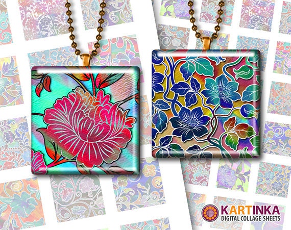 1x1 inch Tiles FLORAL PATTERNS V.4 Printables for Pendants | Etsy