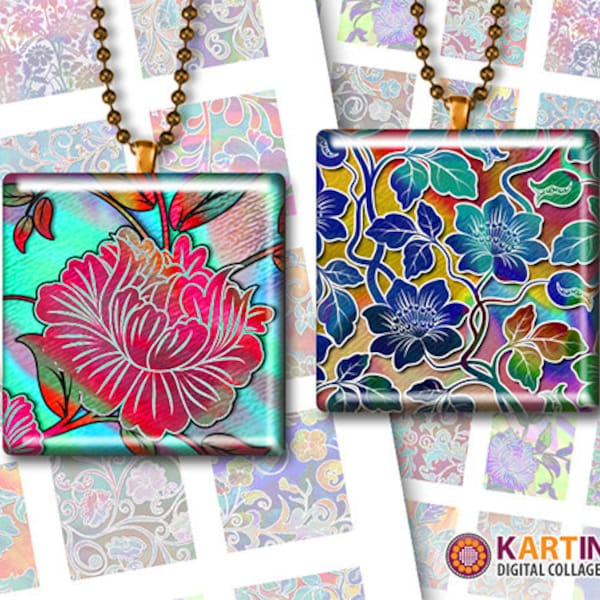 1x1 inch Tiles FLORAL PATTERNS V.4 Printables for Pendants Bezel trays Magnets Paper craft Download Images Print it yourself