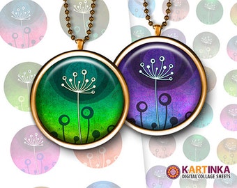 20mm 1 inch (25mm) 1.25 inch 1.5 inch Digital images COLORFUL DANDELIONS Printable Download for Round pendants Bezel trays Cabochons Jewelry