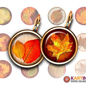 20mm 16mm tamaño 12mm Imágenes HOJAS DE OTOÑO Descarga imprimible para pendientes Puños Colgantes redondos Anillos de artesanía Tapas de botellas Pulseras DIY