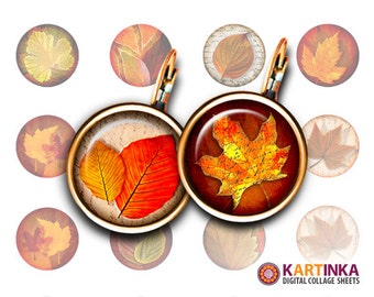 20mm 16mm 12mm size Images AUTUMN LEAVES Printable Download for Earrings Cuff links Round Pendants Crafts Rings Bottle Caps Bracelets DIY
