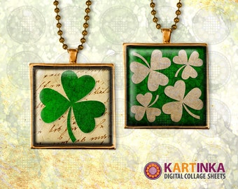 ST PATRICK DAY Shamrocks 1x1 inch, 1.5 inch, 7/8x7/8 inch Tile Digital Collage Sheet Printable Download for pendant magnet