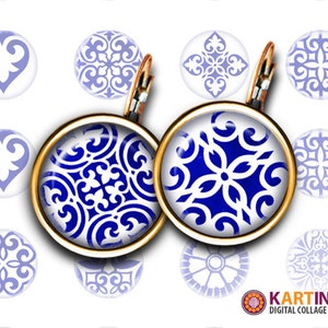 ADORNOS AZUL ÍNDIGO Tamaño 15mm y 12mm Descarga imprimible para pendientes, anillos, puños, colgantes, pulseras, hoja de collage digital