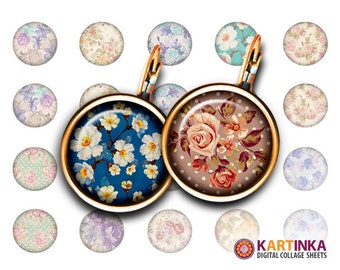 15mm 12mm 10mm size Circles FLORAL PATTERNS Printable Download Digital Collage Sheet for Earrings Cuff links Pendants Rings Bracelets Crafts