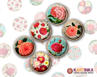 15mm, 13mm, 12mm size VINTAGE BLOSSOM Printable Download Digital Collage Sheet for Earrings, Bottle Caps, Cufflinks Pendants Rings Bracelets