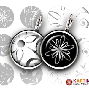 20mm 16mm 14mm tamaño Descarga imprimible ADORNOS FLORALES DE PLATA Collage digital para pendientes Puños Puños Anillos Imprímelo tú mismo