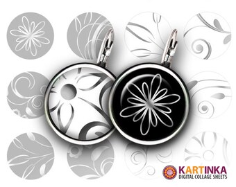 20mm 16mm 14mm Größe printable Download SILBER FLORAL ORNAMENTE Digital Collage für Ohrringe Manschettenknöpfe Anhänger Ringe Selber drucken
