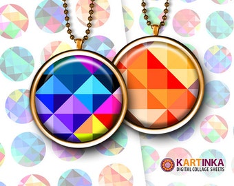 1 inch (25mm), 1.5 inch Images Printable Download TRIANGLE PATTERNS Digitl Collage Sheet for Round pendants Bezel trays Glass cabochons DIY