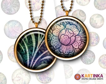 VINTAGE FLORAL MIX 1 inch, 1.5 inch size images Digital Collage Sheet Printable download for glass and resin pendants magnets bezel trays