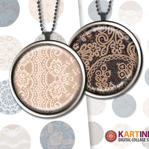 LACE on CANVAS - 1 inch, 1.5 inch Printable digital download images for Round pendants Bezel trays Bottle caps Glass cabochons Jewelry DIY
