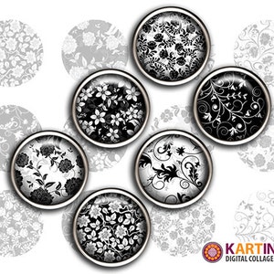 16mm 15mm 13mm 12mm tamaño Descarga digital FLORAL PATTERNS Blanco Negro Imágenes imprimibles para pendientes Eslabones de puño Ajustes del bisel Anillos Colgantes