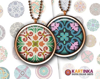 1.5 inch, 1 inch (25mm) Printable TRADITIONAL ORNAMENTS Download Digital Images for Bottle caps Round pendants Bezel trays Cabochons Jewelry