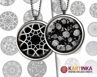 1 inch (25mm), 1.5 inch Digital FLOWERS & LACE Printable Images for Pendants Bottle caps Round bezel cabs Jewelry Mountings cameo settings