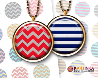 1 inch 25mm 1.5 inch size Printable Images CHEVRONS & STRIPES Digital Collage Sheet for Pendants Bezel trays DIY Glass cabochons Bottle Caps