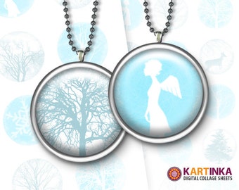 FROZEN BEAUTIES - 1 inch and 1.5 inch Circles Digital Collage Sheet Printable Download for Pendants Magnets
