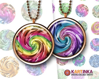 1 inch (25mm) 1.5 inch Digital Collage Sheet COLORFUL TWIRLS Printable Downloads for Pendants Bottle caps Round bezel cabs Ptint it yourself
