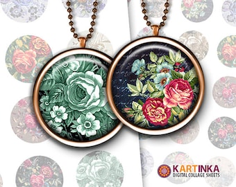 1 inch 25mm 1.5 inch Printable image FLORAL FANTASY Digital download Round pendants Bezel trays Glass cabochon Mountings cameo settings DIY