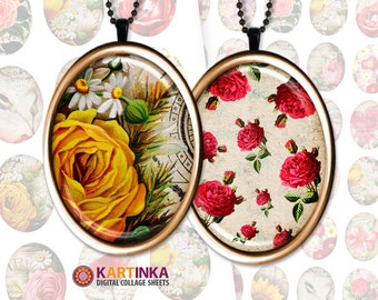 VINTAGE BLOSSOM 30 x 40 mm 18 x 25 mm 13 x 18 mm Digitalt collageark Utskrivbart nedladdningsbart Bilder för infattningsskåp glas- och hartshängen Örhängen Ringar