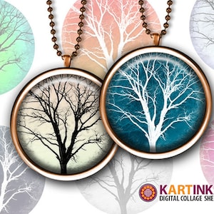 TREES - 1 inch & 1.5 inch size printable digital circles for Round pendants Bezel trays Glass cabochon Mountings cameo settings Bottle caps