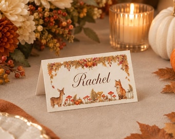 Fall Woodland Place Cards | Autumn Table Setting, Thanksgiving Dinner Party (10cm x 5cm)