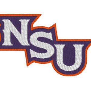 Puede incluir: Un logotipo morado y naranja con las letras NSU en blanco.