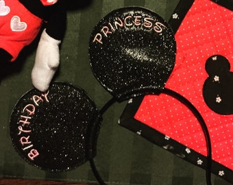 Archivo de bordado digital para diadema con orejas de ratón para cumpleaños