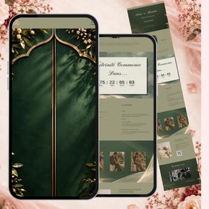 Site Web de Mariage à Personnaliser – Invitation Numérique Interactive – Modèle Canva Modifiable en Français – Vert Sapin