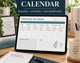 Editable Home Task Calendar, Fillable Household Schedule Log (PDF)