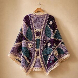 Haakpatroon voor een vest, bloemenpatchwork kimono (PDF), boho gehaakt jasje, direct te downloaden